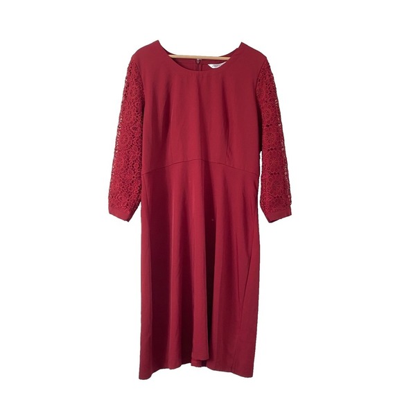 Nwt Downeast Burgundy Dress Women’s Zip-Up Closure w Lace 3/4 Sleeve A-line Sz L - Picture 2 of 9